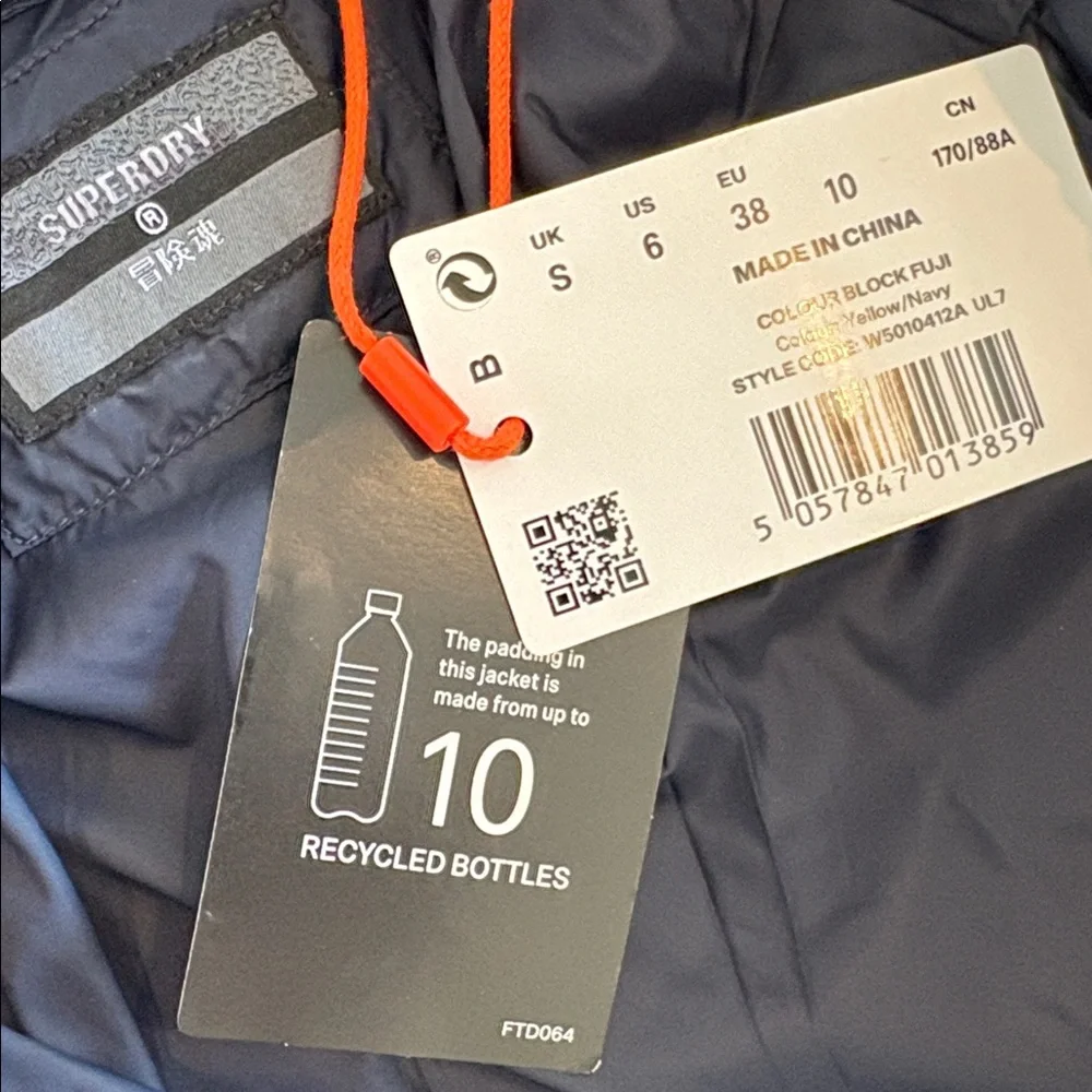 Superdry Colour-Block Fuji Puffer Jacket Size 6 Navy, Yellow, White NWT - Picture 10 of 10